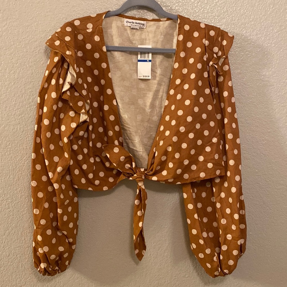 Charlie Holiday Brown/Tan Polka Dot Top
